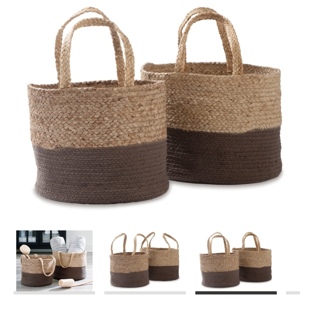 Two-Tone Decorative Boho Basket Set Of 2 In Charcoal Gray and Brown - Picture 3 of 6